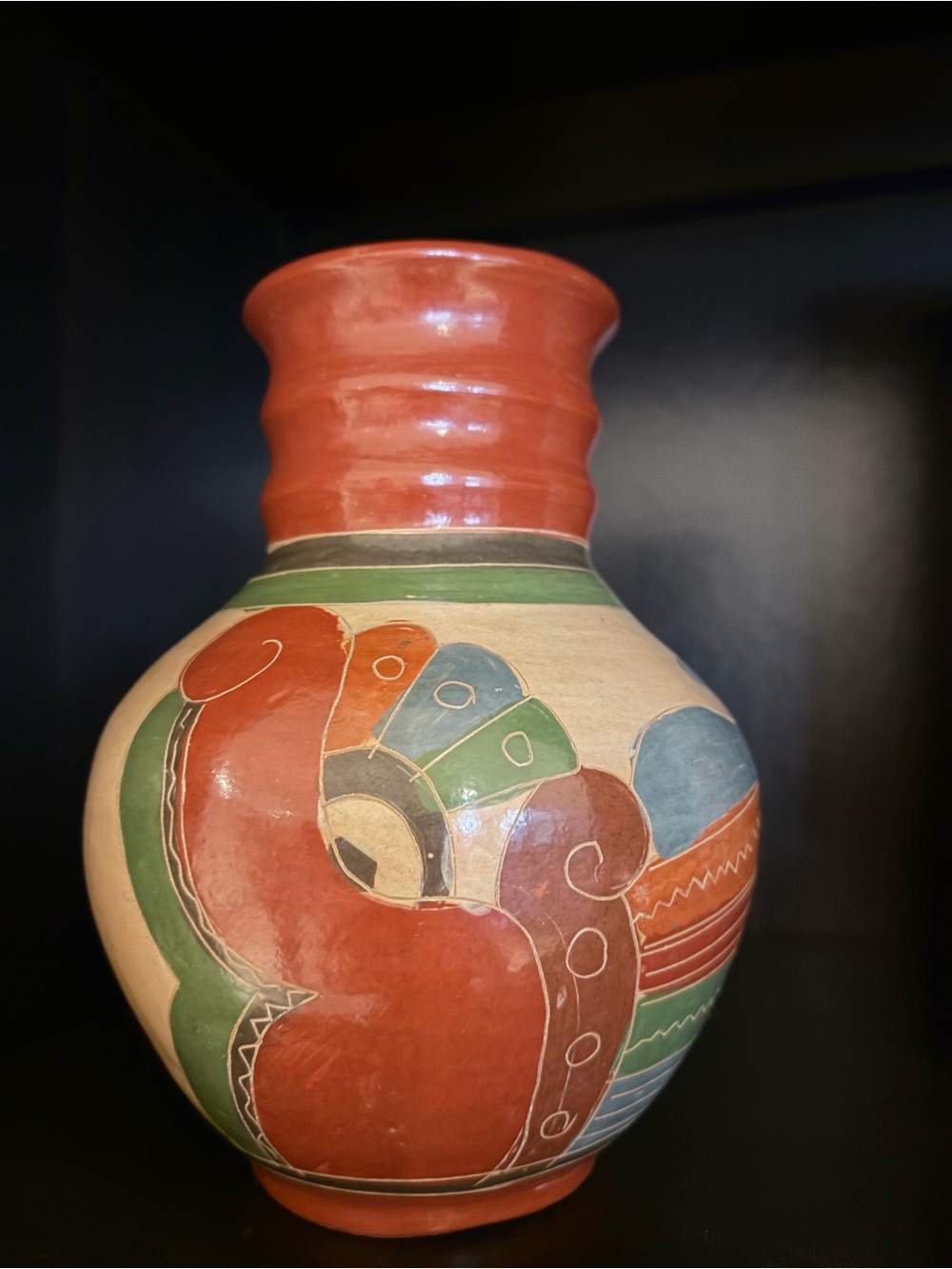 Handcrafted Nicaraguan Folk Art Pottery Vase